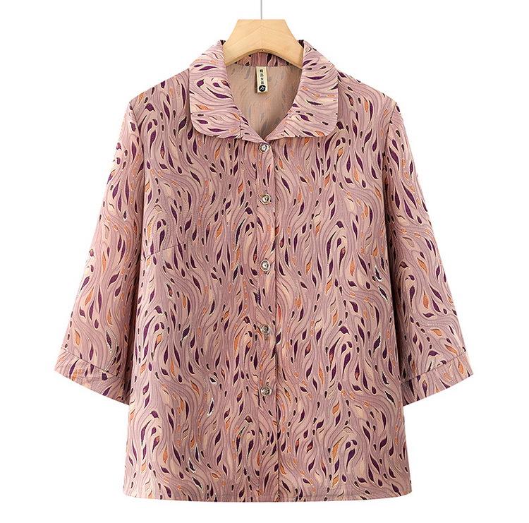 

Short Sleeve Floral Shirt for Mom - Stylish Summer Wear for Middle-Aged and Elderly Women 2XL (100-115 lbs recommended) фіолетовий