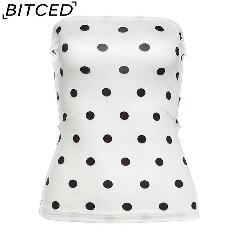 

BITCED Summer Elegant Vintage Polka Dot Sexy Strapless Crop Top Versatile Women s Vest L белый