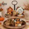 Decorações de Mesa para Festa em Casa 6 Peças Decorações de Halloween, Placas Topper de Mesa Olá, Caminhão Abóbora Fantasma Assustador Base Sólida Placas de Madeira Bandeja de Camadas