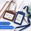 Genuine Leather Work ID Holder with Lanyard, Four Card Slots, Employee Badge Neck Strap.