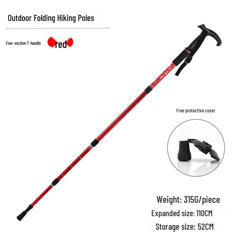 Aluminum Alloy Telescopic Hiking & Trekking Poles with Straight, T-Handle, Curved Handles for Skiing, Climbing, and Elderly Use