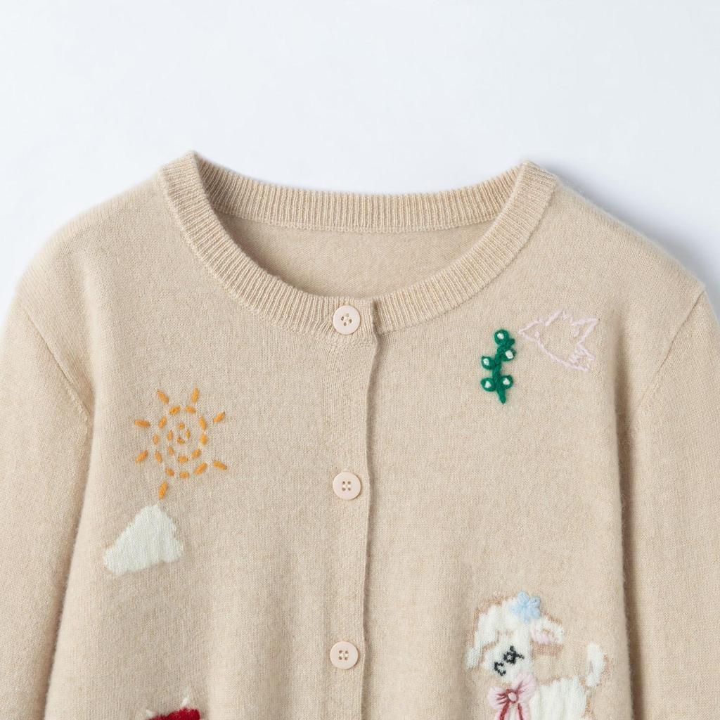2026 Autumn/Winter Women's Cashmere Embroidered Round Neck Cardigan - Loose, Thick Knitwear Sweater Top