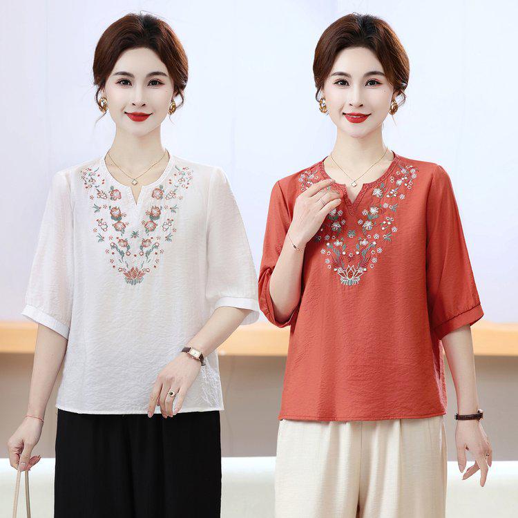 Stylish Summer Embroidered Loose-Fit Women s Top 4XL