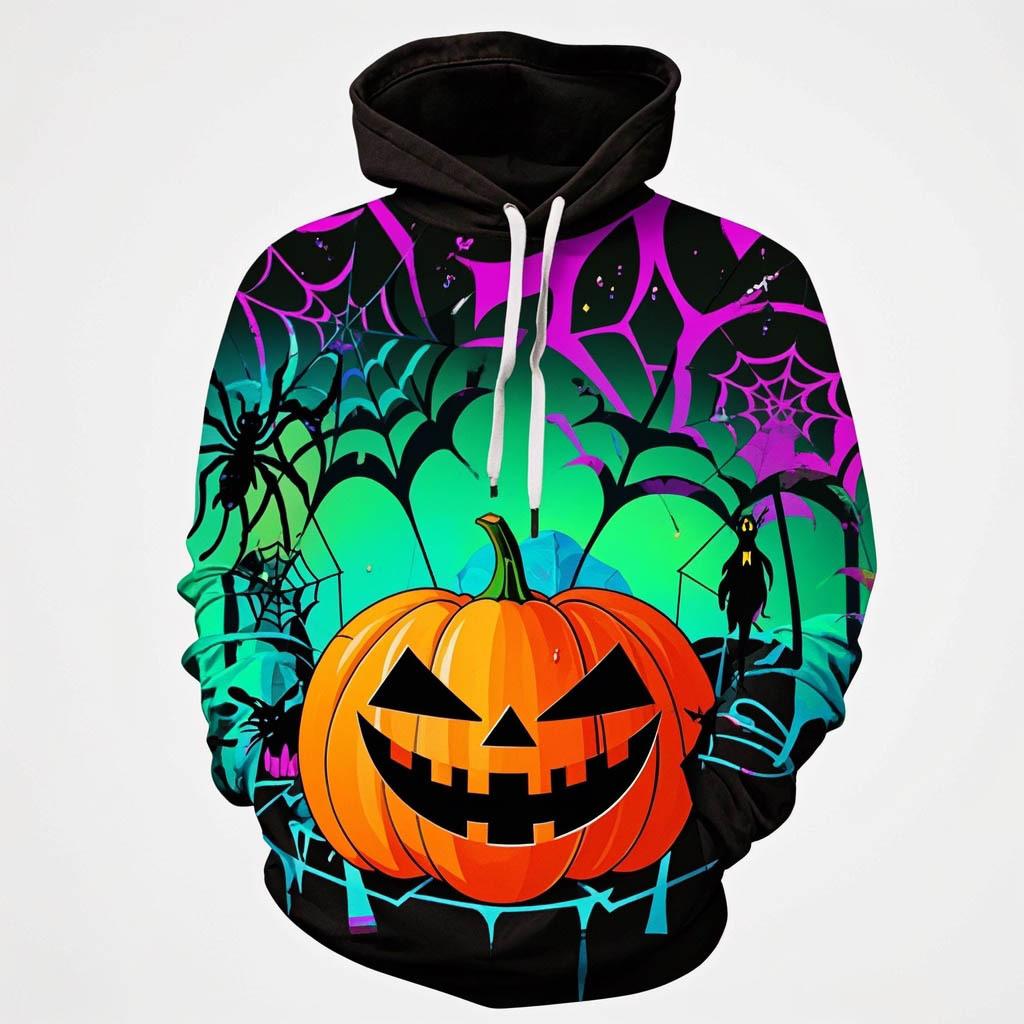 Autumn 3D Pumpkin Ghost Printed Hoodies Fashionable Casual Sports Long Sleeved Men's Hooded Sweatshirts