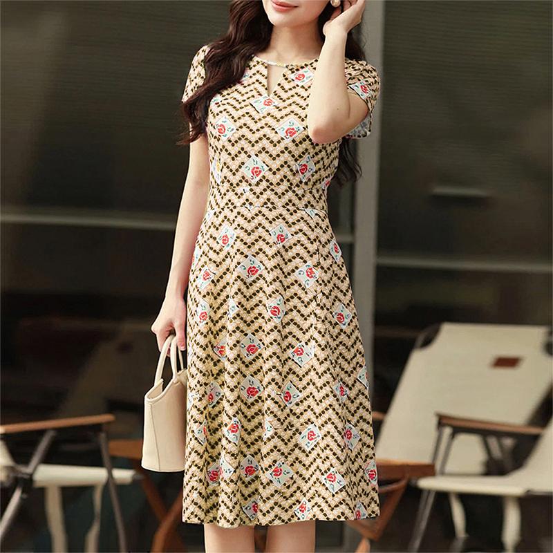 

ZANZEA Женское летнее повседневное платье с коротким рукавом и ретро-принтом M хаки