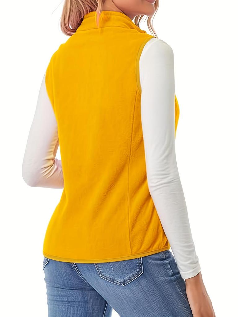 Plus Size Women's Fleece-Lined Sleeveless Vest with Double Zipper Pockets - Extra Large