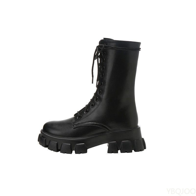 Damen Frühling Herbst Dünne Dicksohlige Hohe Riemen Kurze Stiefel Vielseitig Retro Schlicht Bequem Abriebfest Mittelhohe Stiefel