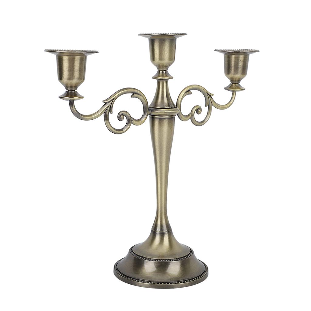 Metal Candle Holder 3 Arms High Gloss Retro Exquisite Candlestick Holder for Dining Tables Wedding