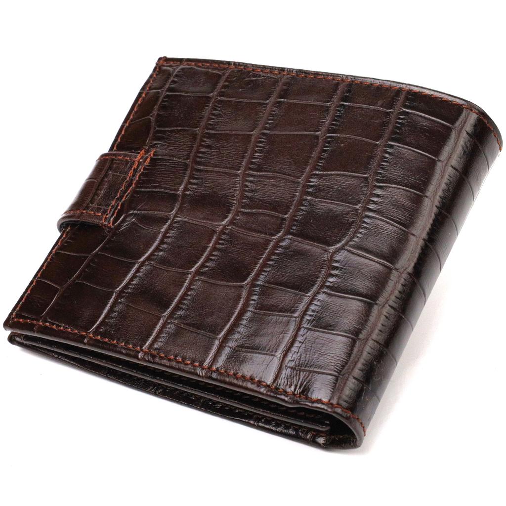 Wallet for Men In Horizontal Format Made of Genuine Leather with Crocodile Effect CANPELLINI 21770 Brown