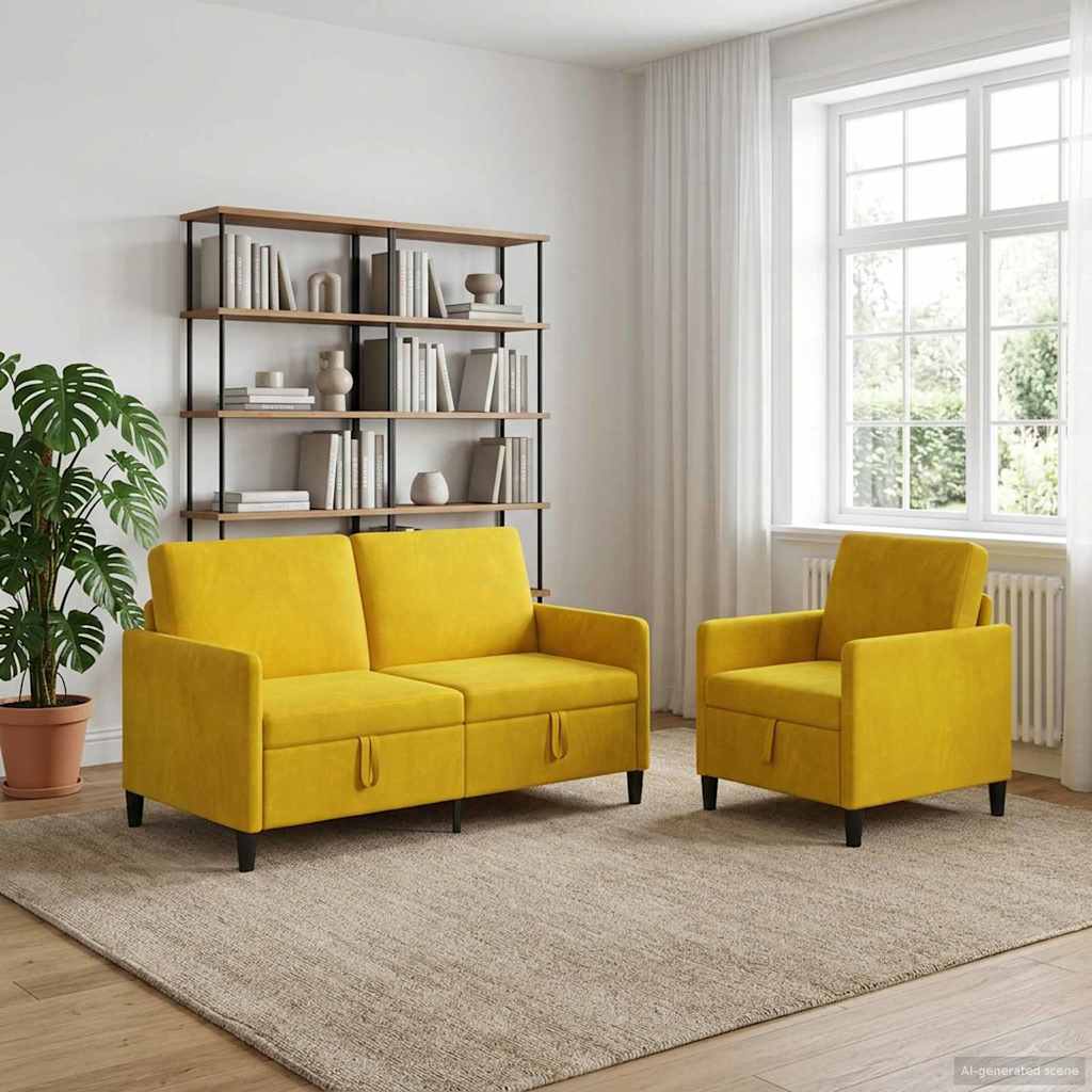 Sofa Set with Storage 2 pcs Yellow Polyester