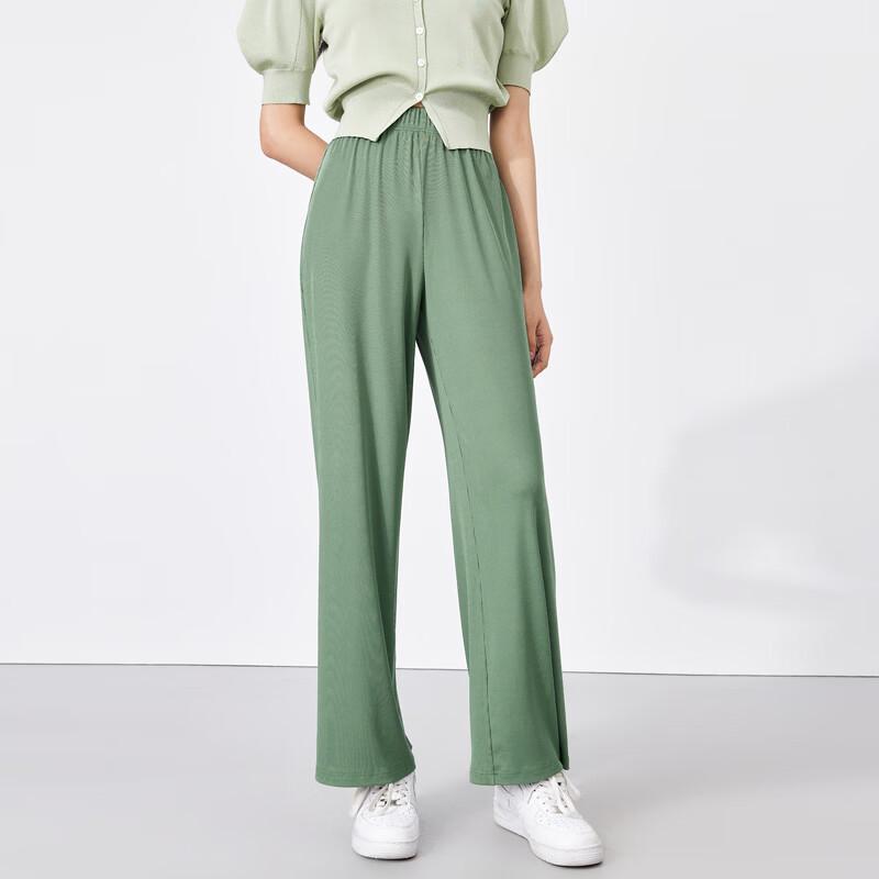 Ribbed Knit High-Waist Wide-Leg Casual Trousers L