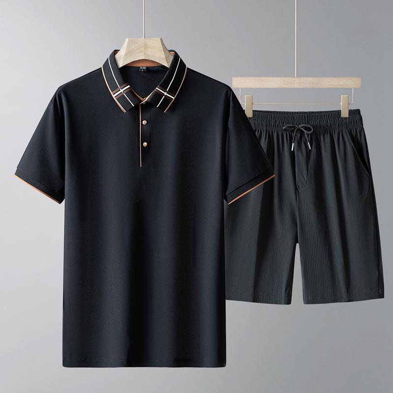 Men's Summer Ice Silk Seamless Polo Shirt - Short Sleeve Fashion Casual Sports Suit for Middle-aged and Elderly