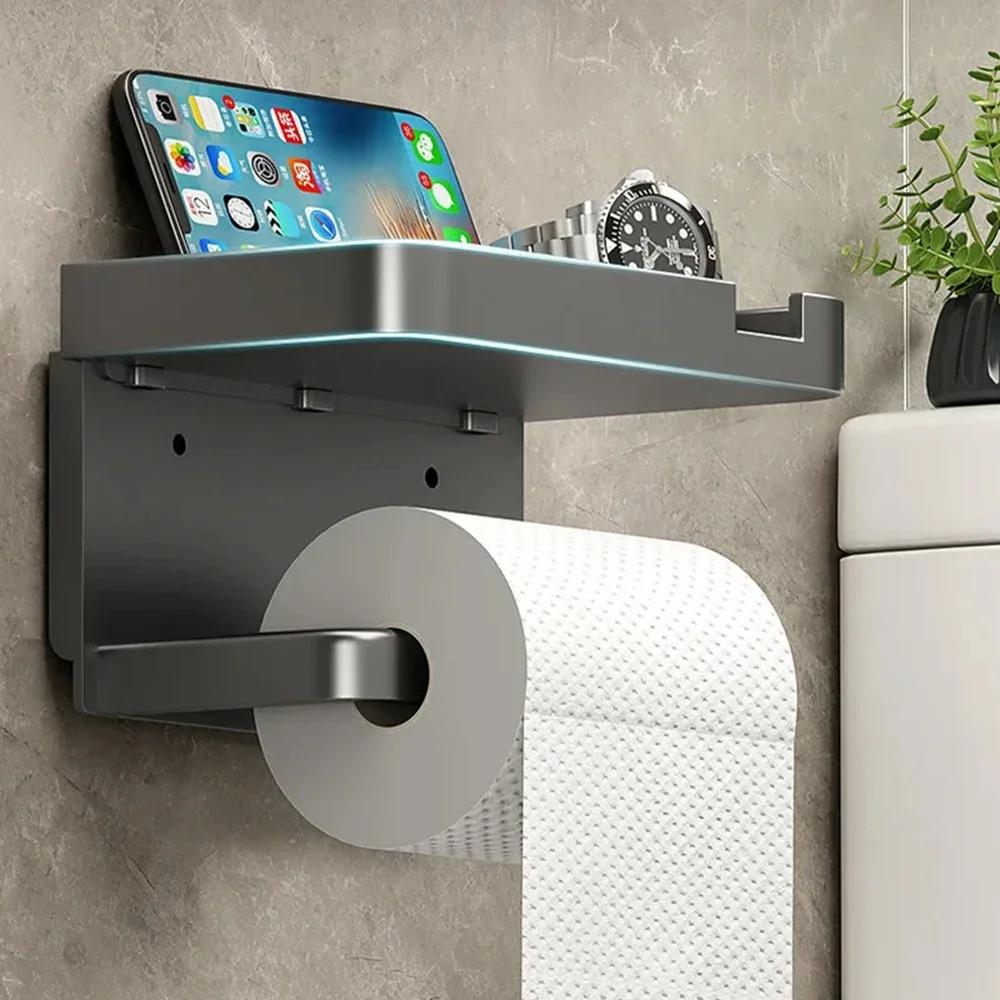 Toilet Paper Holder Stand Wall-Mounted Toilet Paper Dispenser Kitchen Bathroom Storage Rack For Tissue Box Shelf Phone Holder