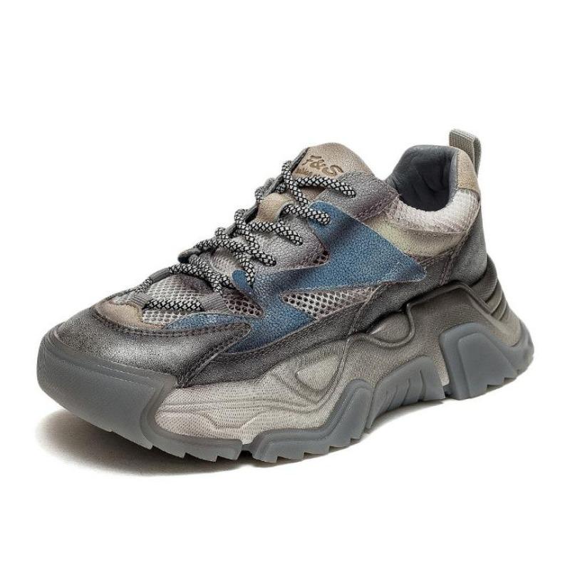 Fashion 5CM Air Mesh Genuine Leather Chunky Sneaker Flats Booties Autumn Sneaker Women Comfy Spring Summer Mixed Color Ankle Boots Shoes