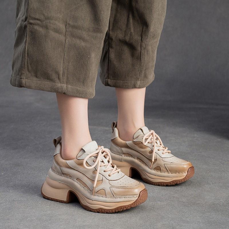 Johnature Casual Thick Heel Lace-up High Heel Pumps Versatile Comfortable And Lightweight Women's Shoes