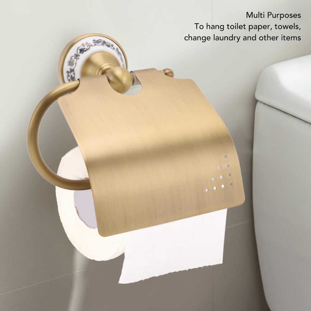 Brass Blue and White Porcelain Paper Towel Holder Tissue Holder Bathroom Restroom Toilet