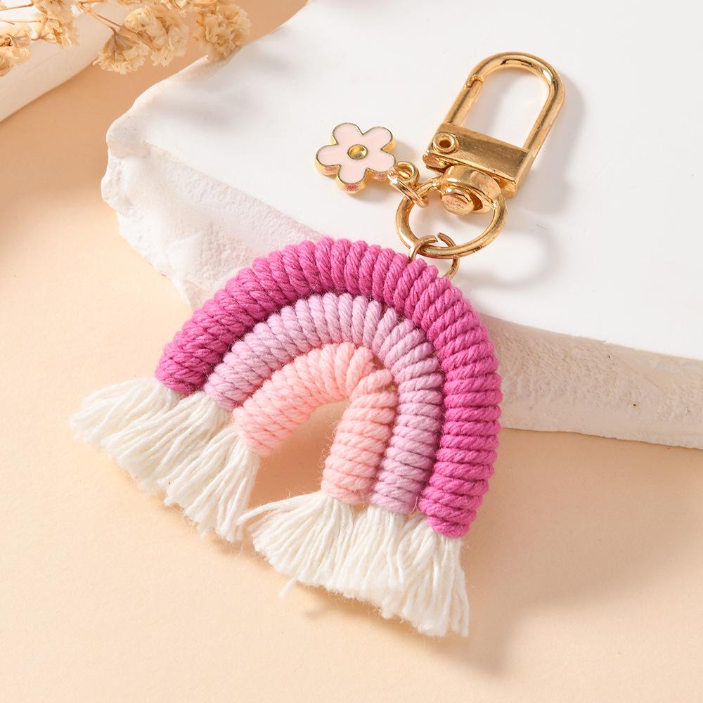 Hand-Woven Rainbow Keychain Pendant Charm