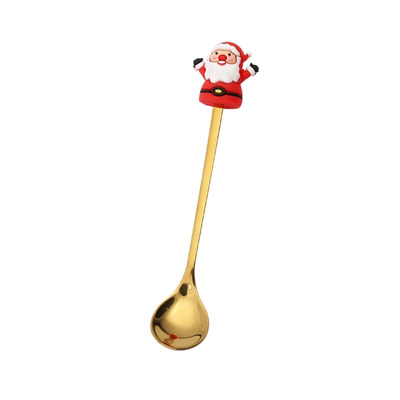 Set di 4 Pezzi Posate di Natale Forchetta Cucchiaio Acciaio Inossidabile Decorazione a Forma di Babbo Natale Albero di Natale Stoviglie per la Casa