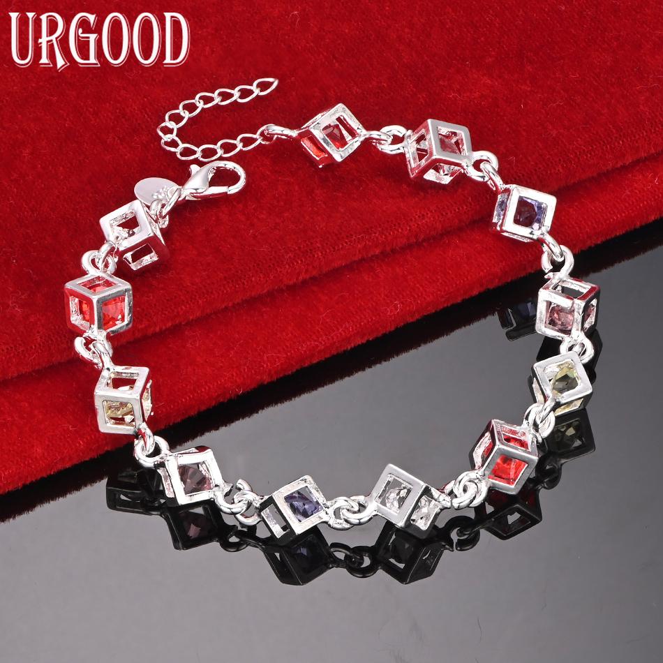 925 Sterling Silver Colorful AAA Zircon Chain Bracelet Wedding Jewelry