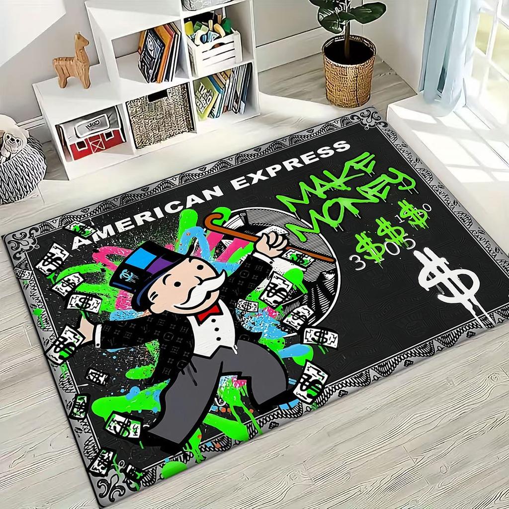 Rich Cartoon Monopoly Dollar Game Money Rug for Bedroom Living Room Sofa Home Doormat Decor,Large Kids Play Non-slip Floor Mat