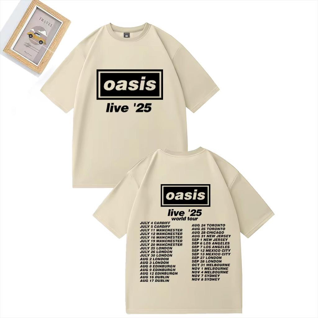 2025 Summer British Rock Band OOasis Live 25 Tour Graphics 100 Pure Cotton Printed Tshirt Men Hip Hop Streetwear Short Sleeve