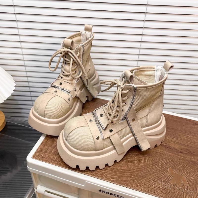 7 Big Head Płócienne Martensy Damskie Letnio-Jesienne na Grubej Podeszwie Lokomotywowe Rabarbarowe Buty Robocze