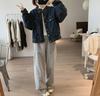 Women's Retro Korean Denim Jacket - Stand Collar, Cotton Padded, Long Sleeve, Loose Fit, Autumn/Winter.