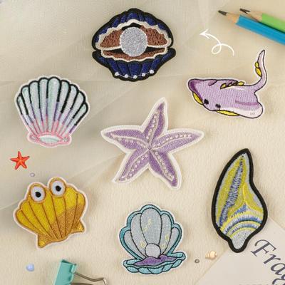 Stickerei Stickerei Aufkleber DIY Zubehör Abzeichen Schuh und Hut Zubehör Cartoon Jakobsmuschel Stoff Label Patch Klebeaufkleber