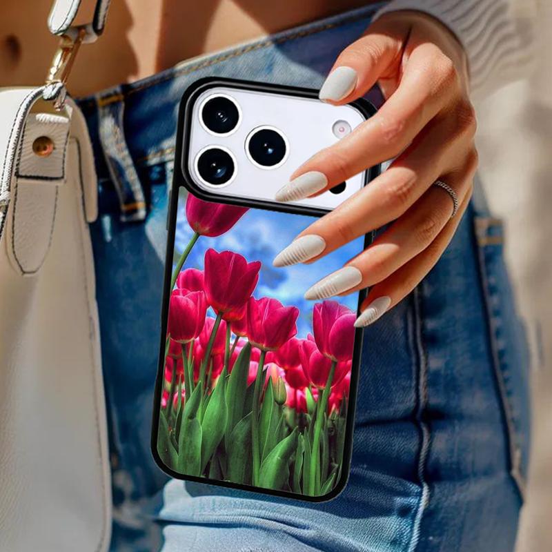 Spring Tulips Flower Phone Case For iPhone 17 Air 14 15 13 12 Max Cover For Apple 16e 11 Pro Max Plus Coque