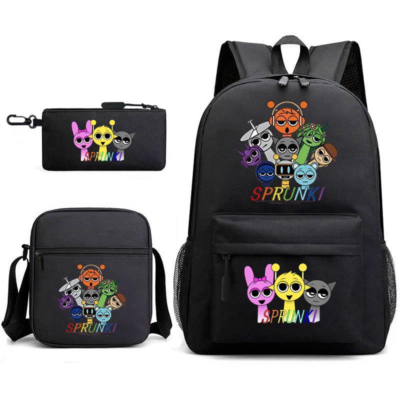 Rhythm Box Student School Bag Backpack Male Female Junior High School Three-piece Large Capacity School Bag