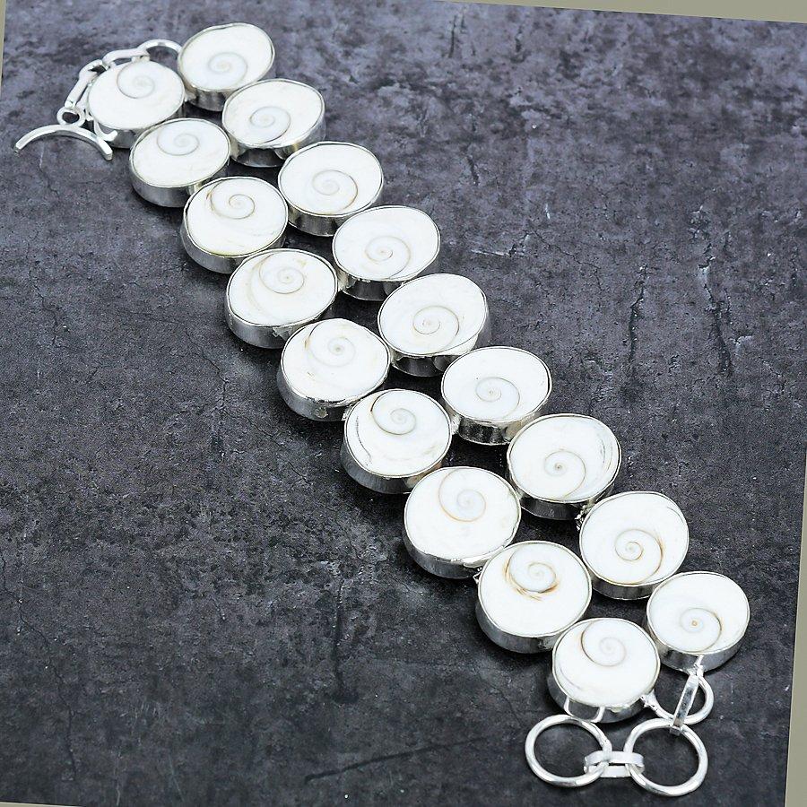 Shiva Shell Gemstone Handmade 925 Sterling Silver Bracelet7-8" I7M33
