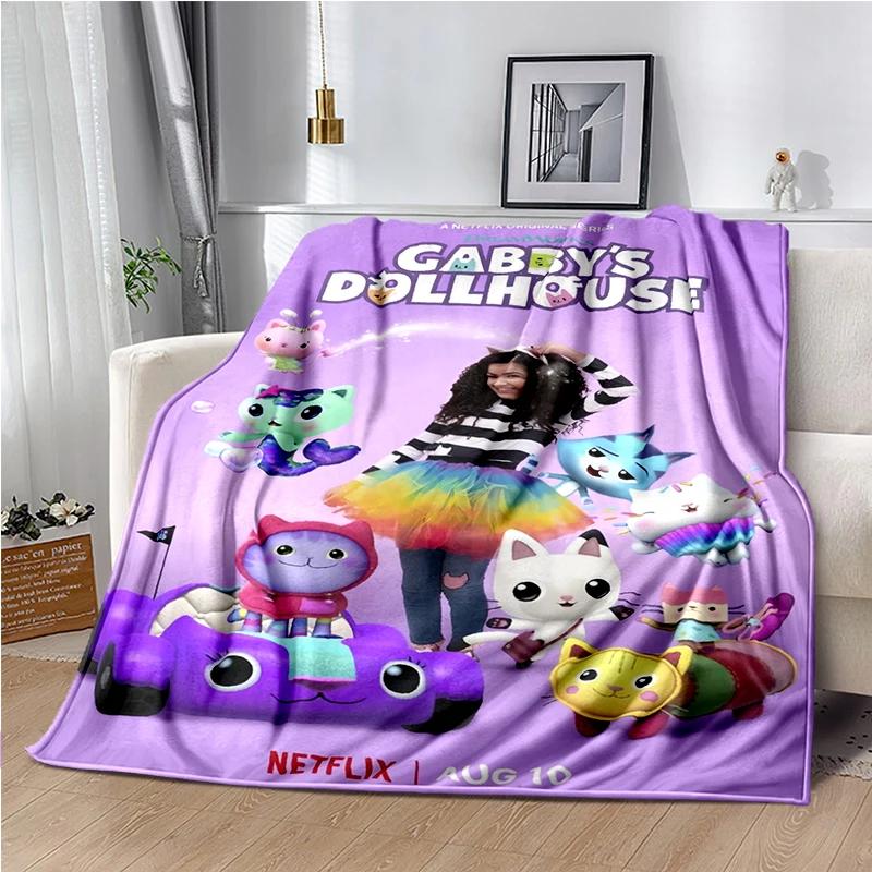 Cute Cartoon Gabby's dollhouse Throws Blanket Kids Super Soft Blankt for Sofa Travel Couch Picnic Flannel Blanket Birthday Gift