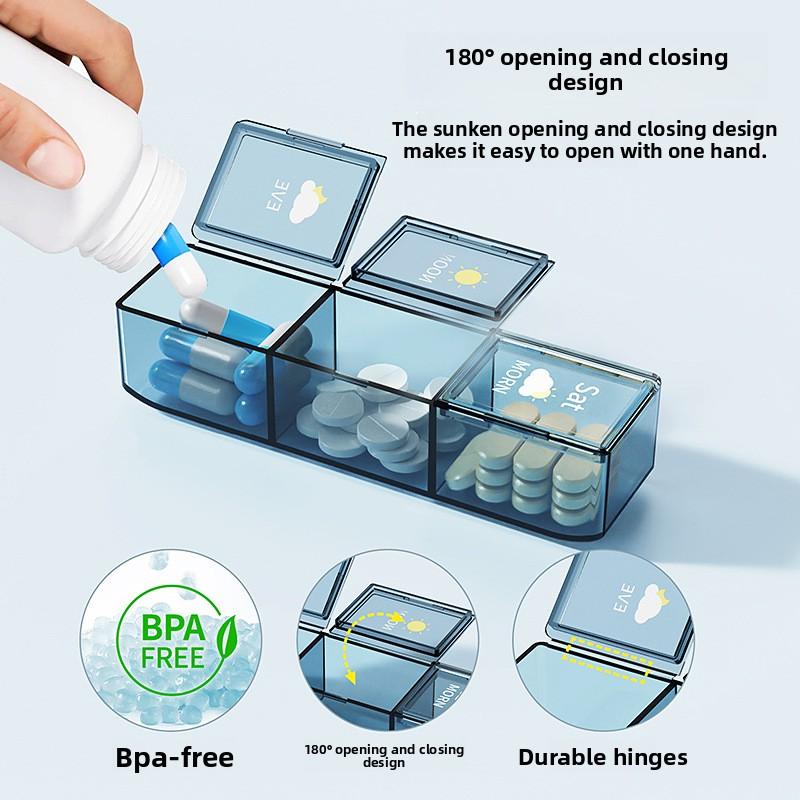 Medicine Box English Medicine Packing Box Storage Seven Days A Week 2128 Grid Morning, Middle and Evening Portable Storage Box