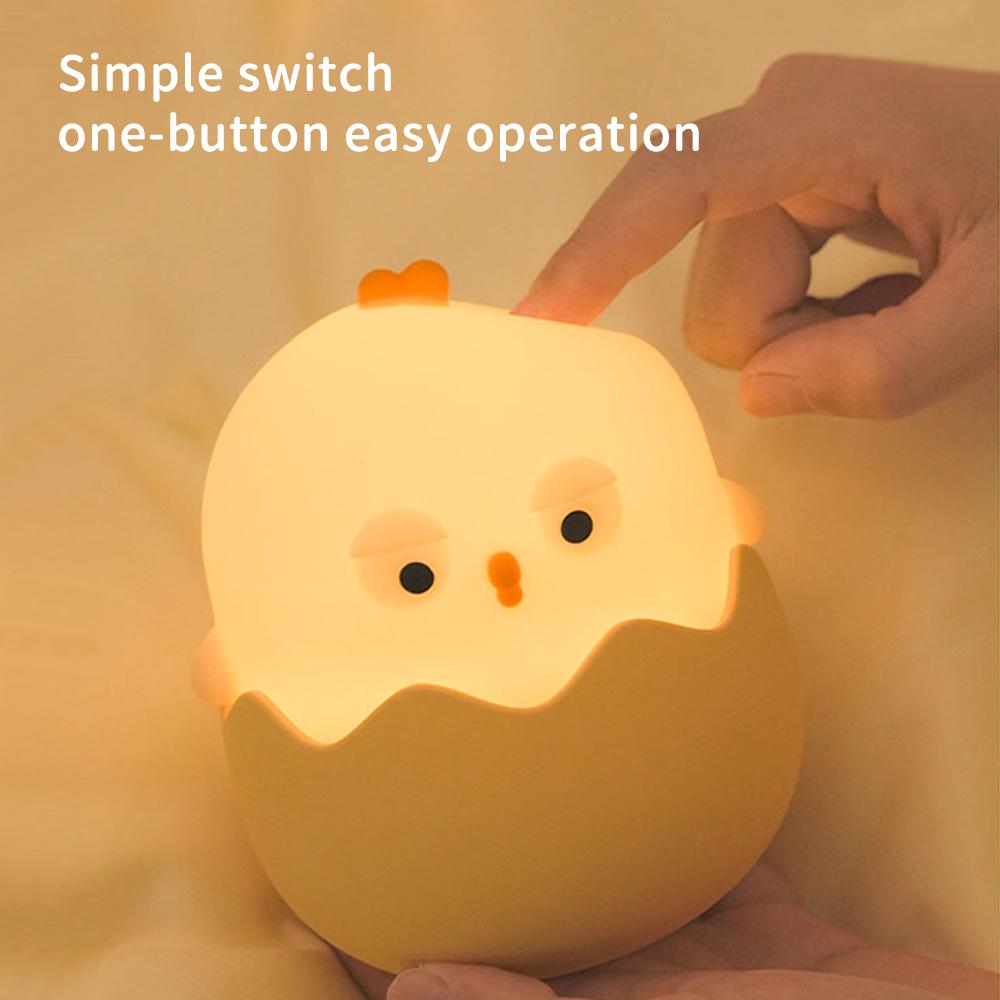 Cute Eggshell Chicken Night Lamp USB Rechargeable Silicone Lamp Tap Light Fun and Practical Desk Lamp as a Gift Is a Good Choice