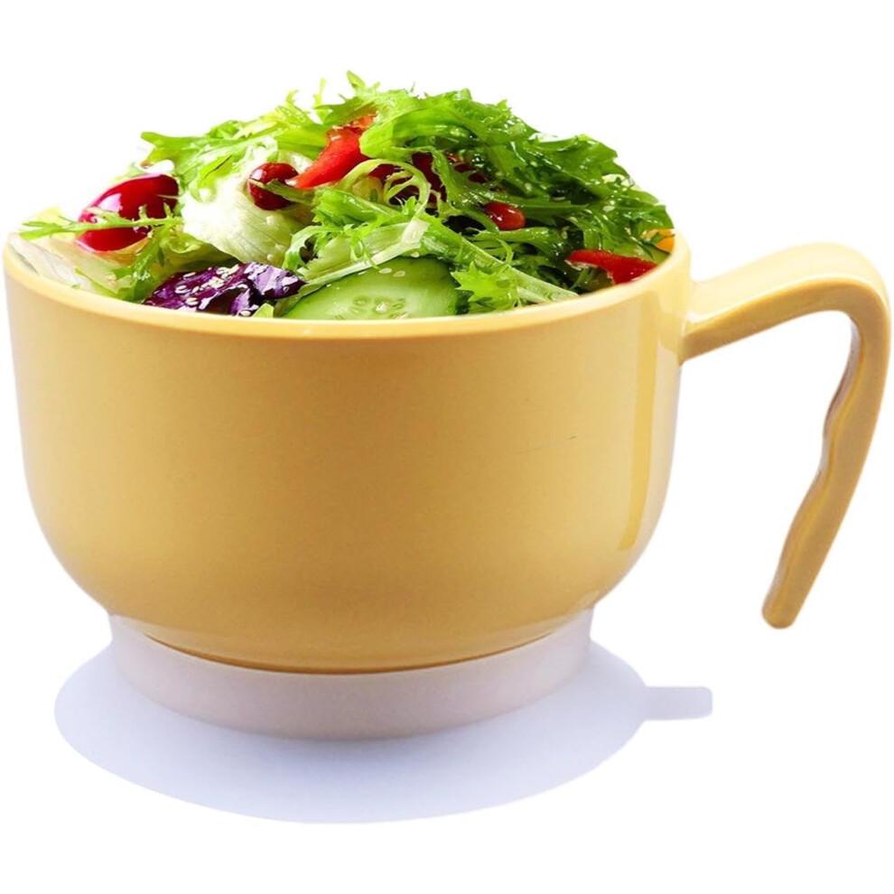 Rice Bowl Container with Suction Cup, Food Grade Self Feeding Soup Bowls, Yellow, Non-Slip Tableware for Kids