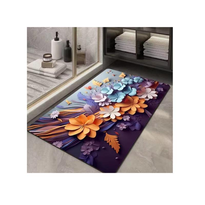 Luxury Crystal Velvet Floor Mat Bathroom Bathroom Door Moisture-wicking Foot Mat Home Non-slip 3d Three-dimensional Floor Mat