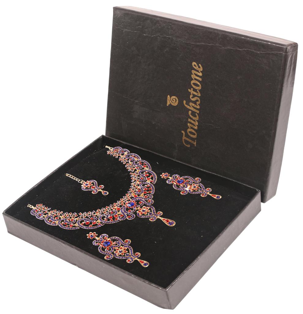 Touchstone Indian Jewelry Set for Women, Bollywood Gold Jewelry, Wedding Outfit Necklace Set, Earrings, Bridal, Maang Tikka Fancy Costume, Girls' Big