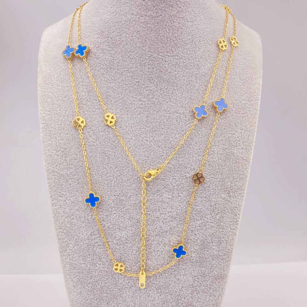 Titanium Steel 9MM Four-leaf Flower 20 Flowers Sweater Chain 90CM Double-sided Lucky Four-leaf Clover Necklace Spring Fall and Winter Necklace