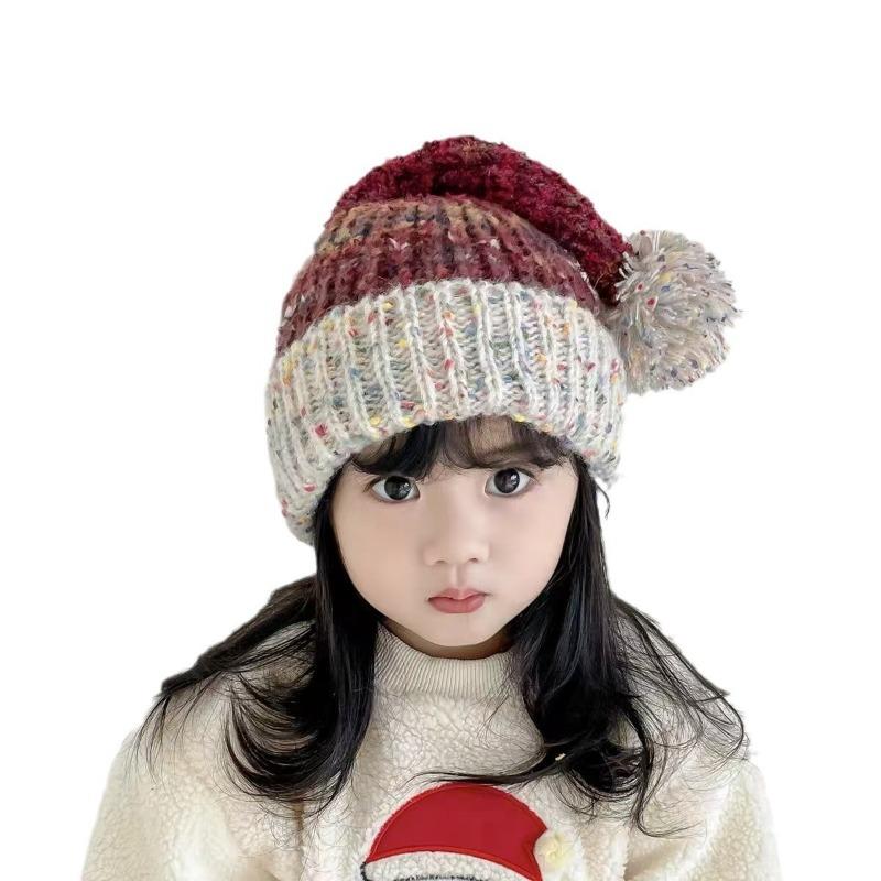 Autumn and Winter Baby Knitted Hat Girls Windproof Wool Hat New Hairball Christmas Hat Boys Pullover Hat