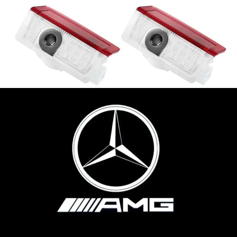 Autocollant de Voiture Nouveau 2025 Pour Mercedes Benz 2 Pièces Lampes de Projecteur de Porte de Voiture à Lumière LED Accessoires Pour Mercedes Benz AMG A B C M ML GLA
