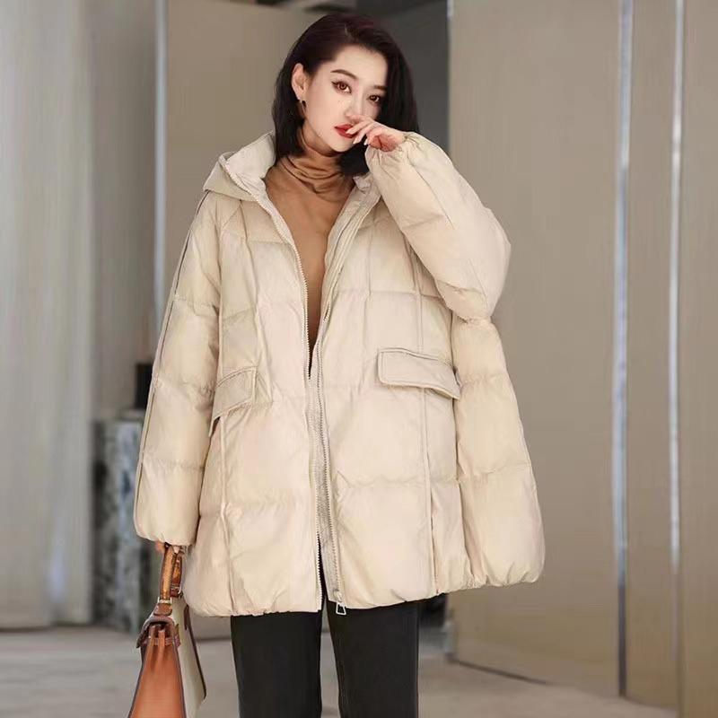 Women White Duck Down Jacket Hooded Autumn Winter Warm Oversize Puffer Coat Casual Loose Thick Parkas Outwear