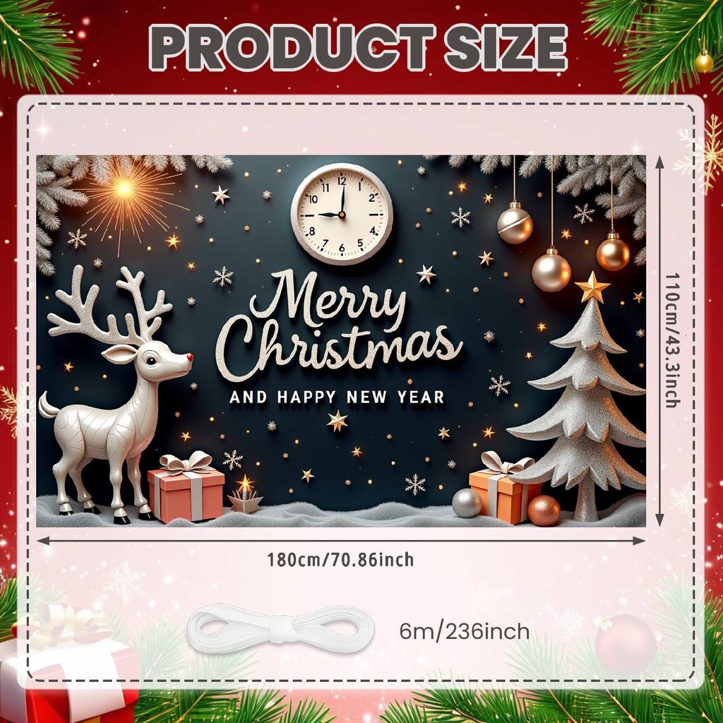 Festive Banner Clock Accent Christmas Banner Happy New Year Background Reindeer Design New Year Background For Family Reunion