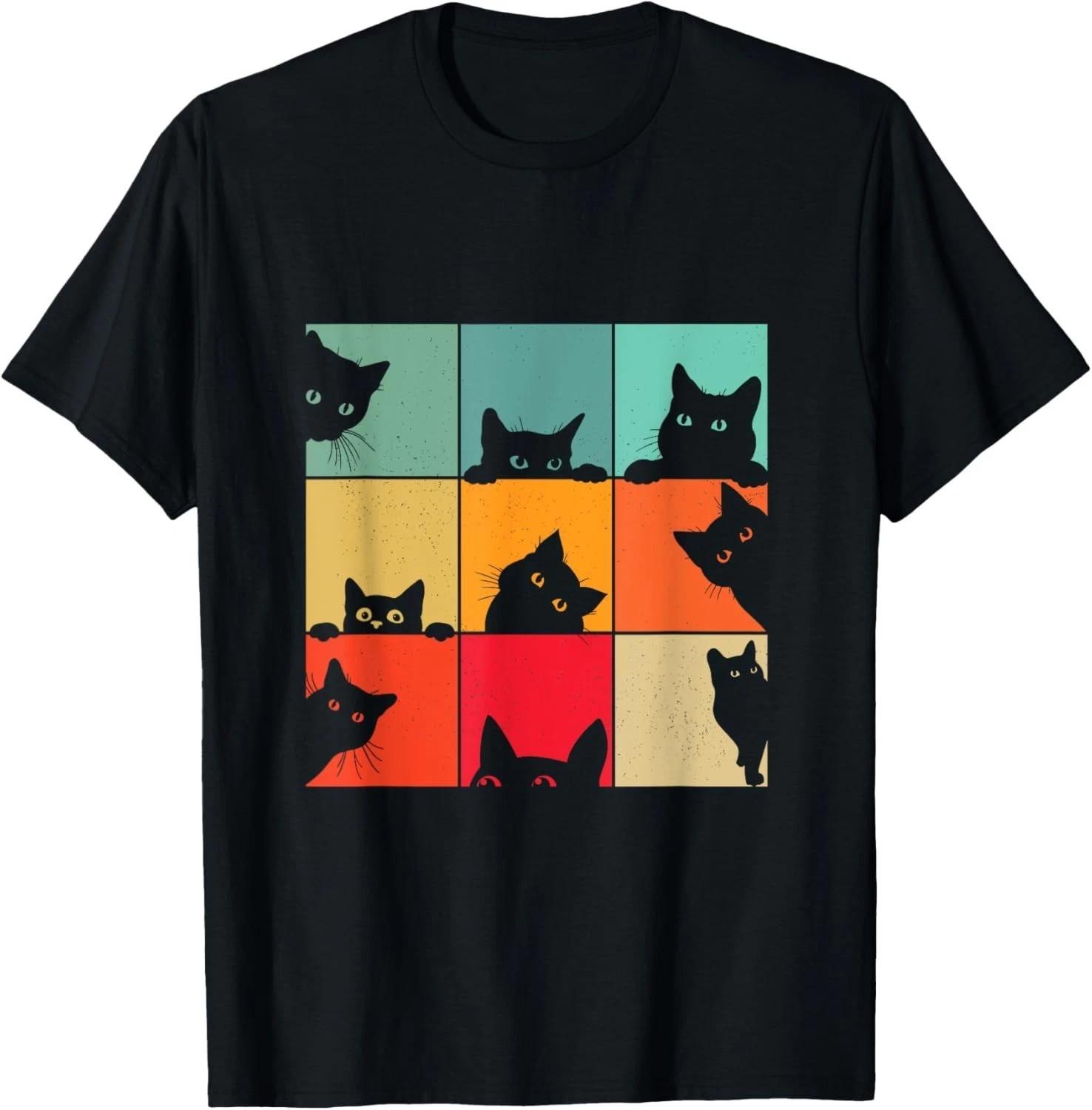 Funny Retro Vintage Curious Black Cat For Cats Lover T-Shirt S