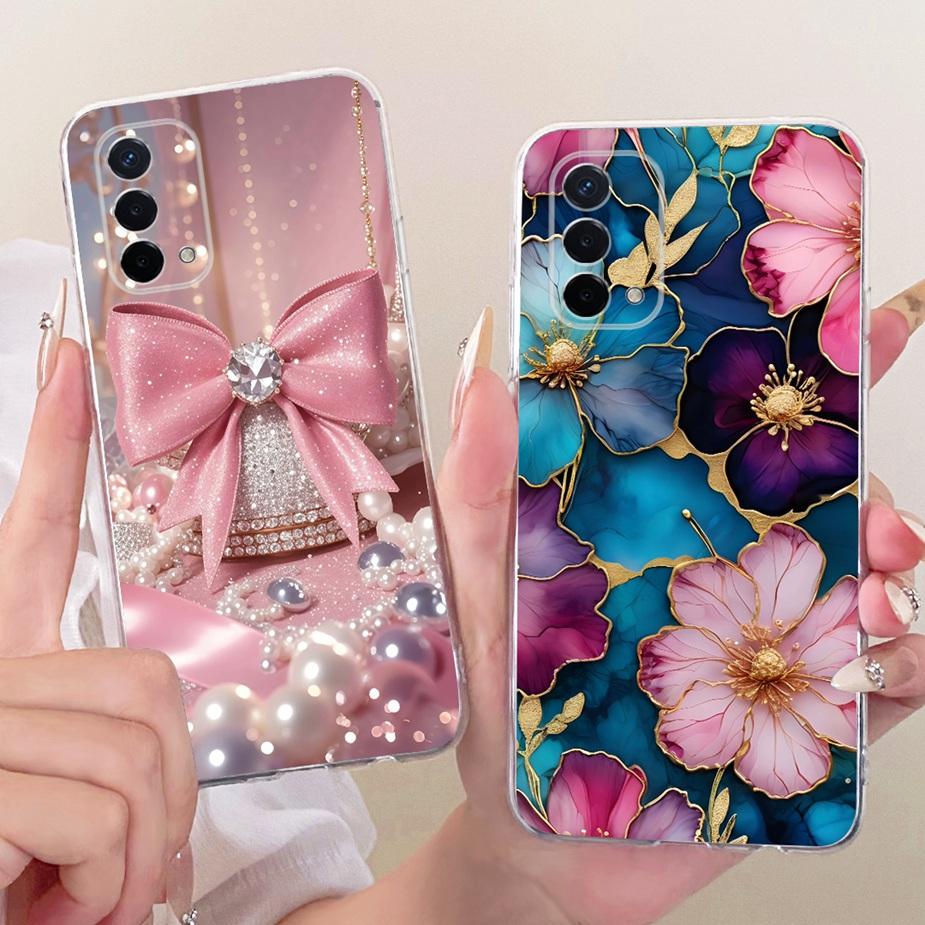 For Oppo A74 5G Case CPH2197 CPH2263 Luxury Bow Flowers Painted Cover Soft Silicone Phone Case For Oppo A74 A 74 OppoA74 5G Bags