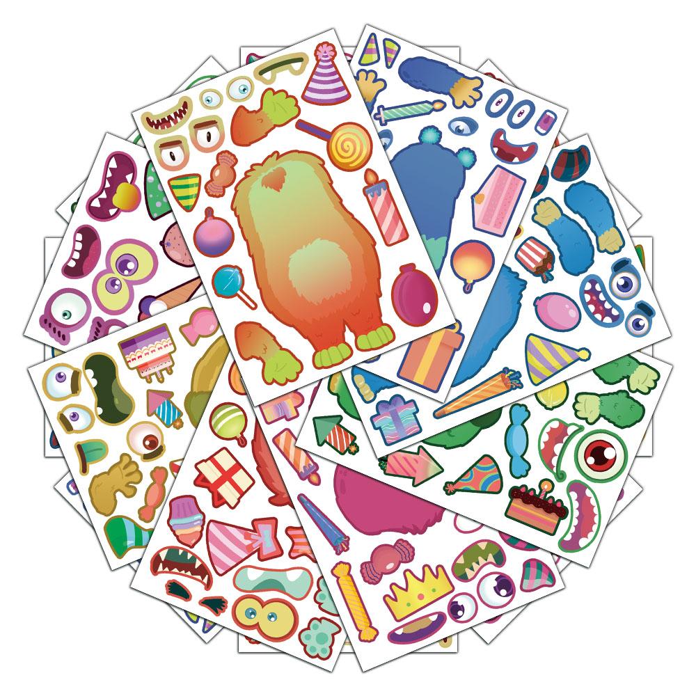 8PCS Sticker Cute Monster Puzzle Decoration Booklet Luggage Graffiti Waterproof Handmade Stickers