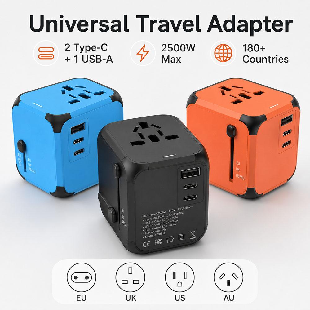 Universal Travel Adapter, Multi Plug 220v to 5v Outlet usb Type c Socket Multicontacto con usb y Corriente Charger For EU/UK/USA