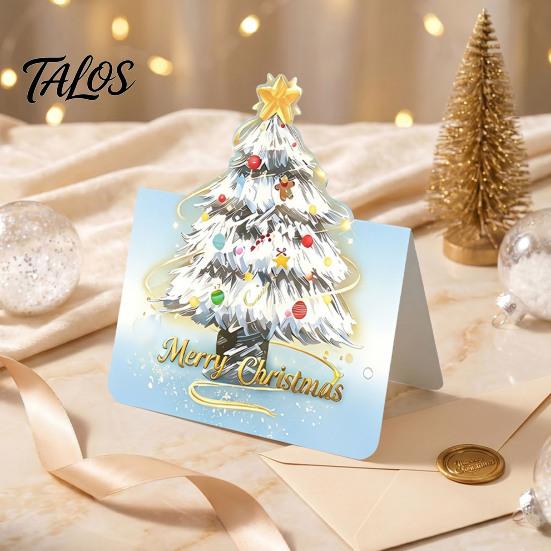Blank Note Cards for Hand Written Blessings 10 Pcs 3D Christmas Tree Greeting Cards, Holiday Postcards Folded Xmas with Envelopes Bulk New Year,