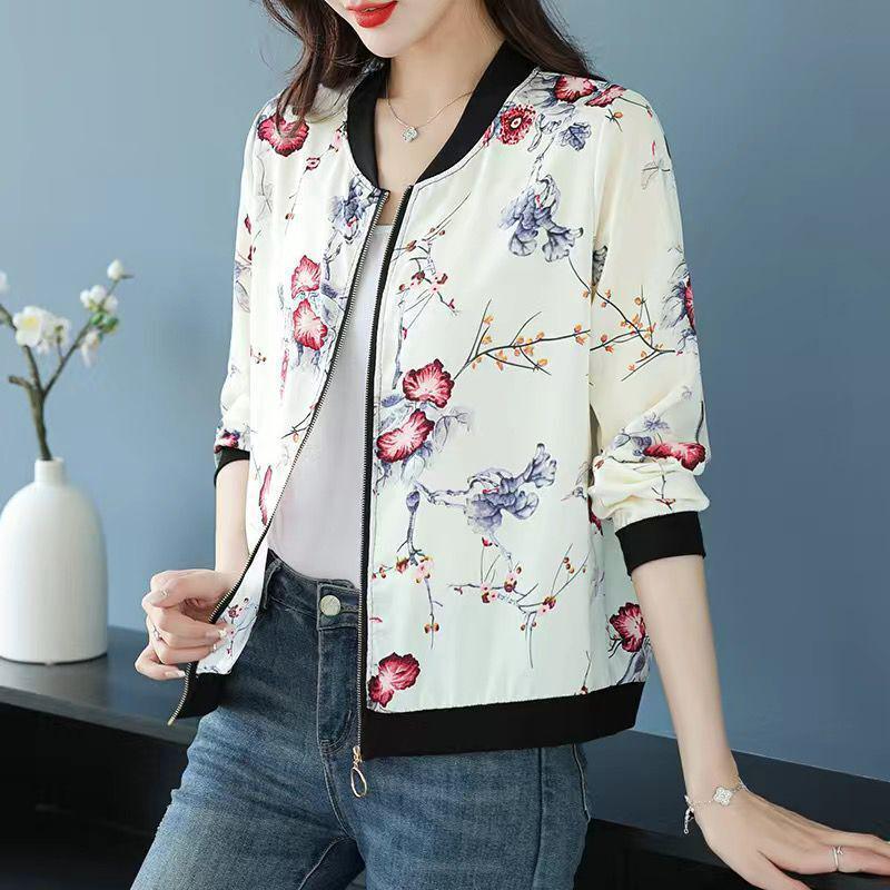 Jaqueta Leve Elegante com Proteção Solar Feminina - Primavera/Verão Curta de Corte Amplo Estilo Baseball