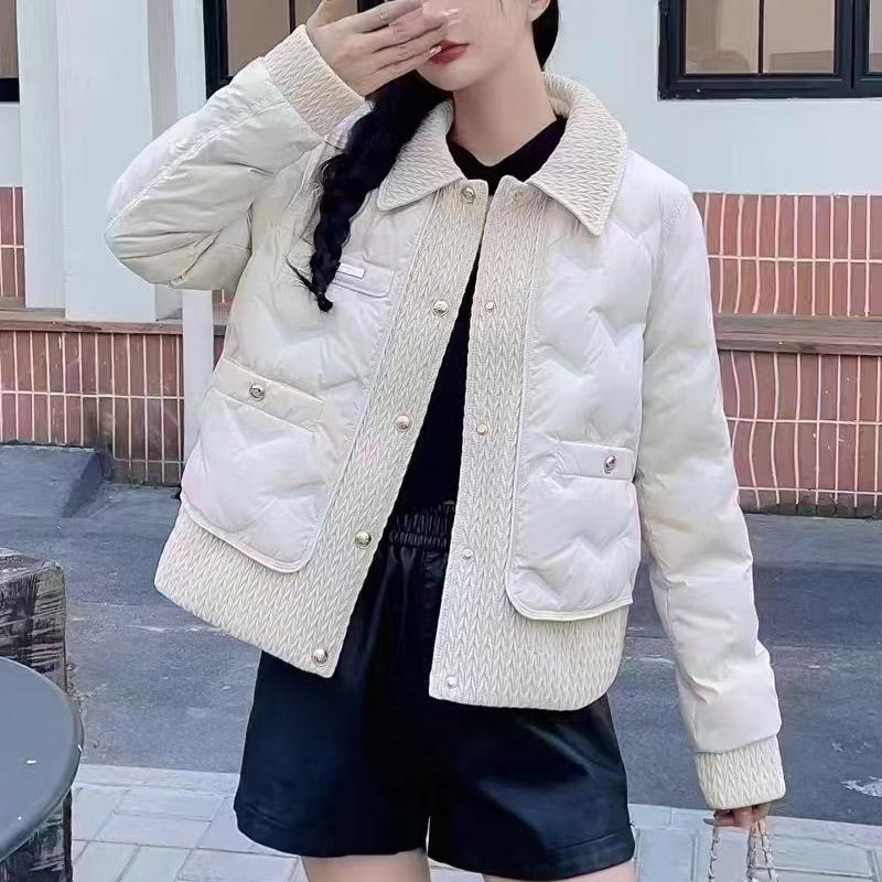 

2024 Новый пуховик с отложным воротником женский зимний короткий модный белый утиный пух большого размера S белый