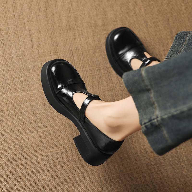 Krazing Pot Microfiber Round Toe Chunky Heels Spring Summer Shoes Big Size 43 Size 33 Women Buckle Straps Platform Pumps